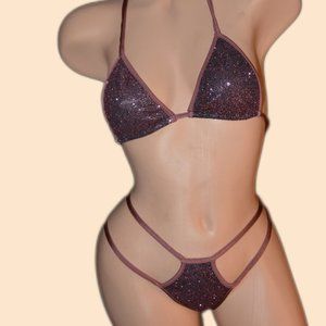 Rose Gold Glitter Two Piece Double G-String Costume
